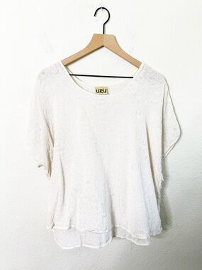 URU Silk Burnout Embossed Top Short Sleeve Womens Size L